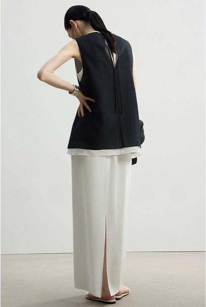 コントラストレイヤードノースリーブツーピーストップス　B4141