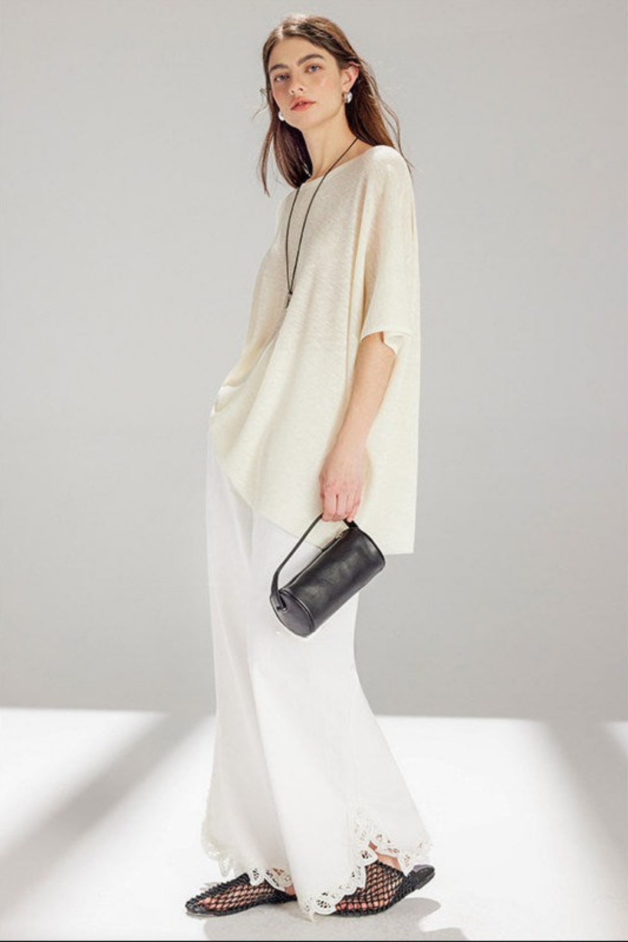 White Lace Cutwork Straight Pants B4740