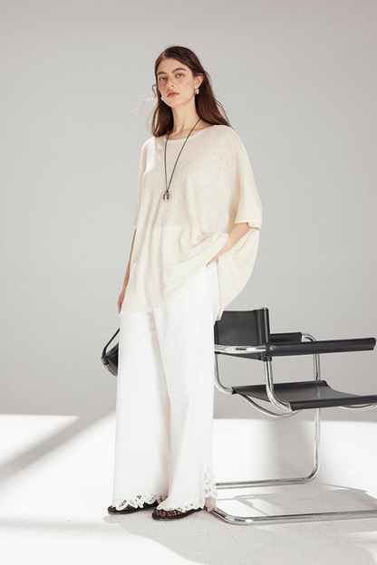 White Lace Cutwork Straight Pants B4740