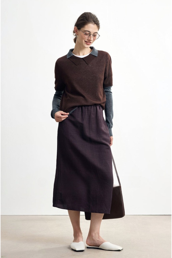 Striped wool blend fake two-piece sweater B4305