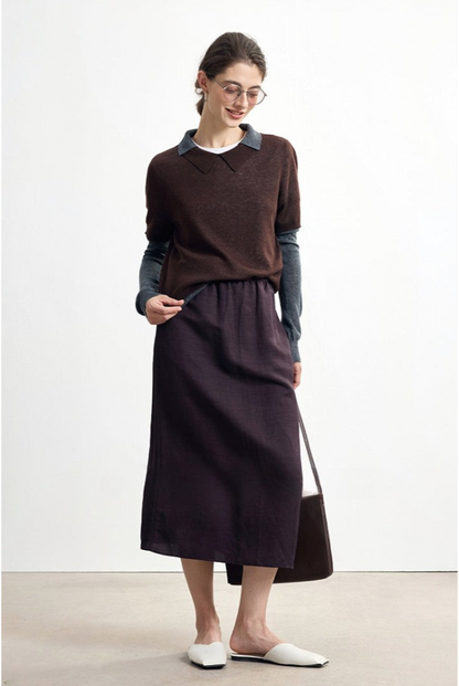 Striped wool blend fake two-piece sweater B4305