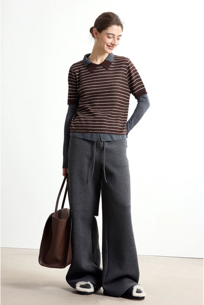 Striped wool blend fake two-piece sweater B4305