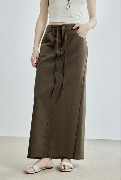 天絲棉開衩直筒裙 B4306