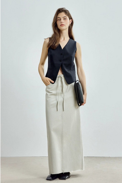 天絲棉開衩直筒裙 B4306