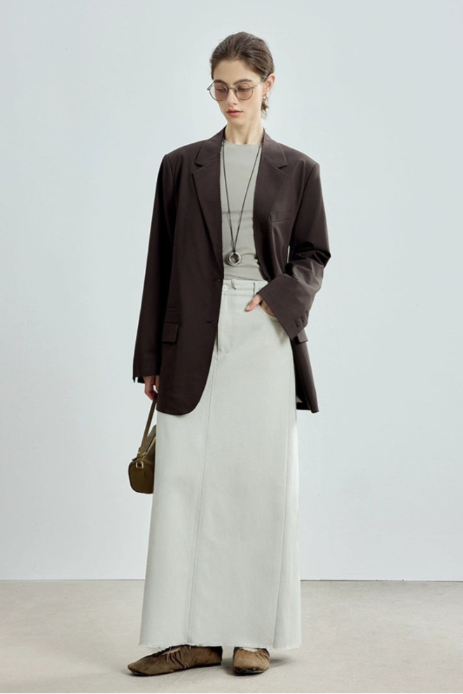 天絲棉開衩直筒裙 B4306