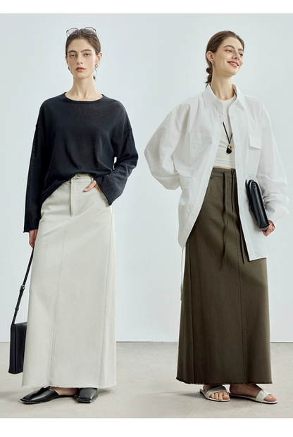 天絲棉開衩直筒裙 B4306