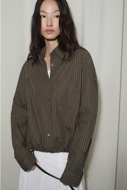 ヴィンテージ先染めストライプドローストリングシャツ　B4315