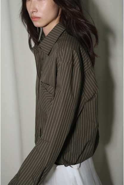 ヴィンテージ先染めストライプドローストリングシャツ　B4315