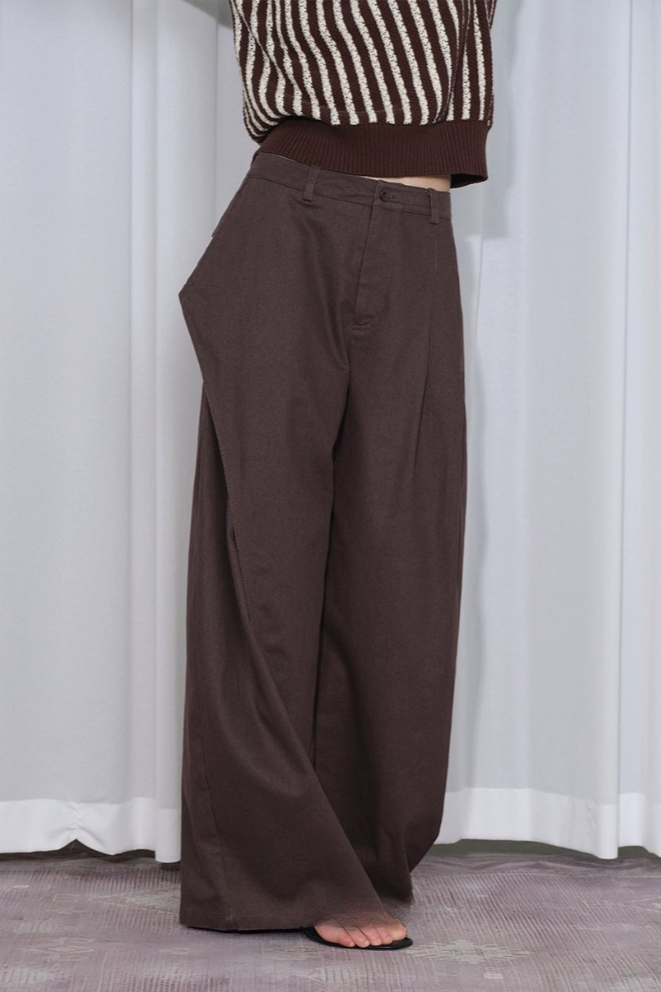 Asymmetrical three-dimensional pleated wide pants B4316