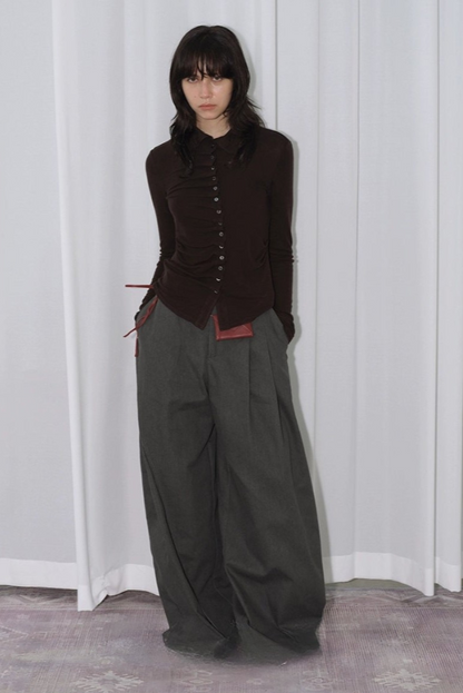 Asymmetrical three-dimensional pleated wide pants B4316