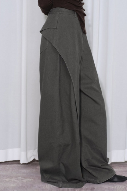 Asymmetrical three-dimensional pleated wide pants B4316