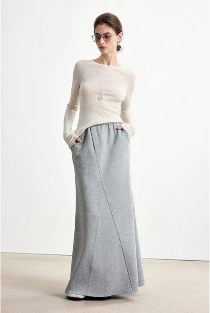 Irregular Minimalist Long Knit Skirt B4326