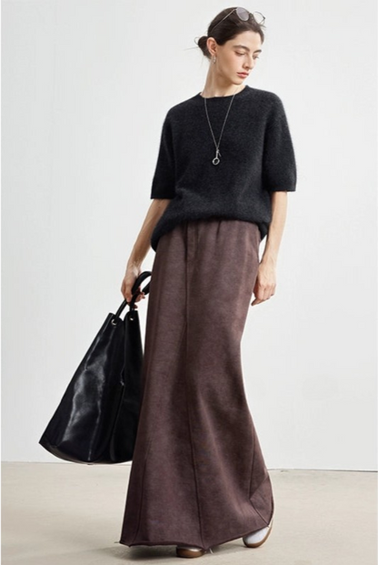 Irregular Minimalist Long Knit Skirt B4326