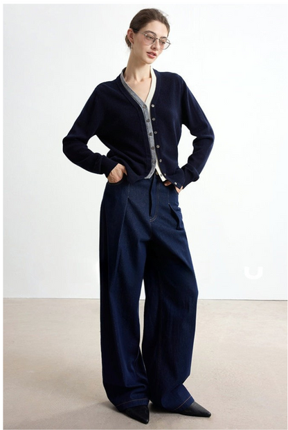 Pure wool faux two-piece V-neck cardigan B4327