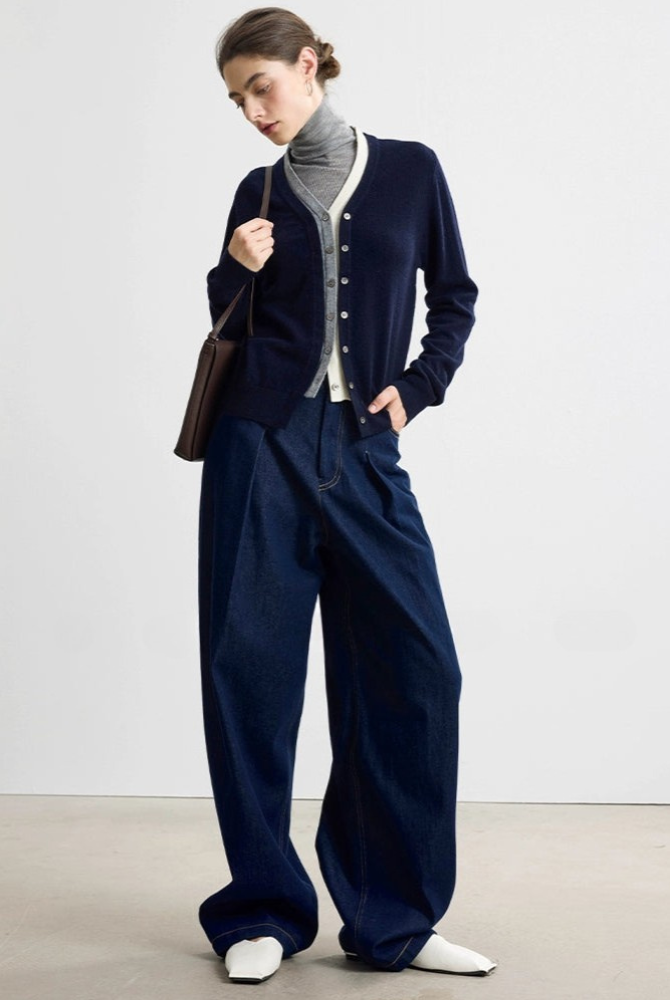 Pure wool faux two-piece V-neck cardigan B4327