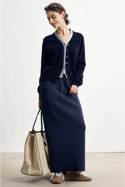 Pure wool faux two-piece V-neck cardigan B4327