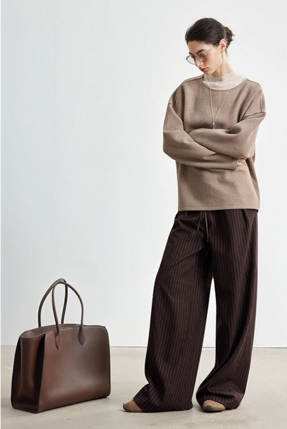 Striped wool blend drape straight pants B4328