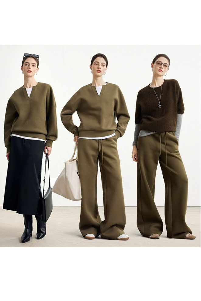 Loose V-neck sweatshirt, pants, and skirt B4330