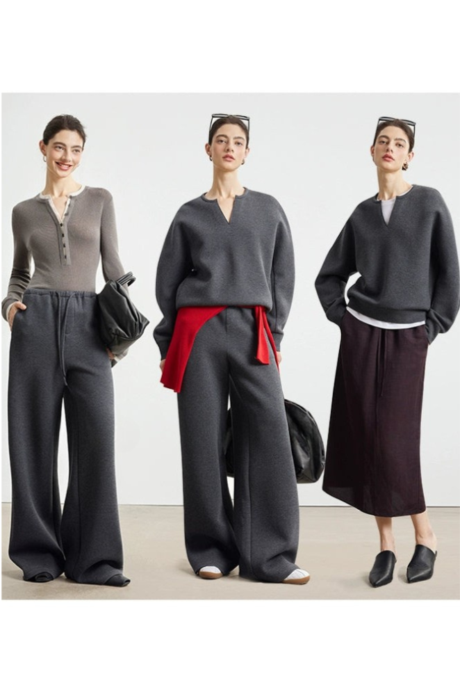 Loose V-neck sweatshirt, pants, and skirt B4330