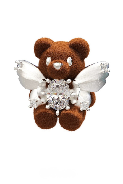 可愛植絨S925小熊耳環 B4462