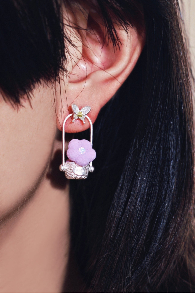 可愛小貓蝴蝶不對稱彩色耳環 B4463