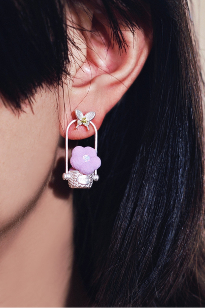 可愛小貓蝴蝶不對稱彩色耳環 B4463