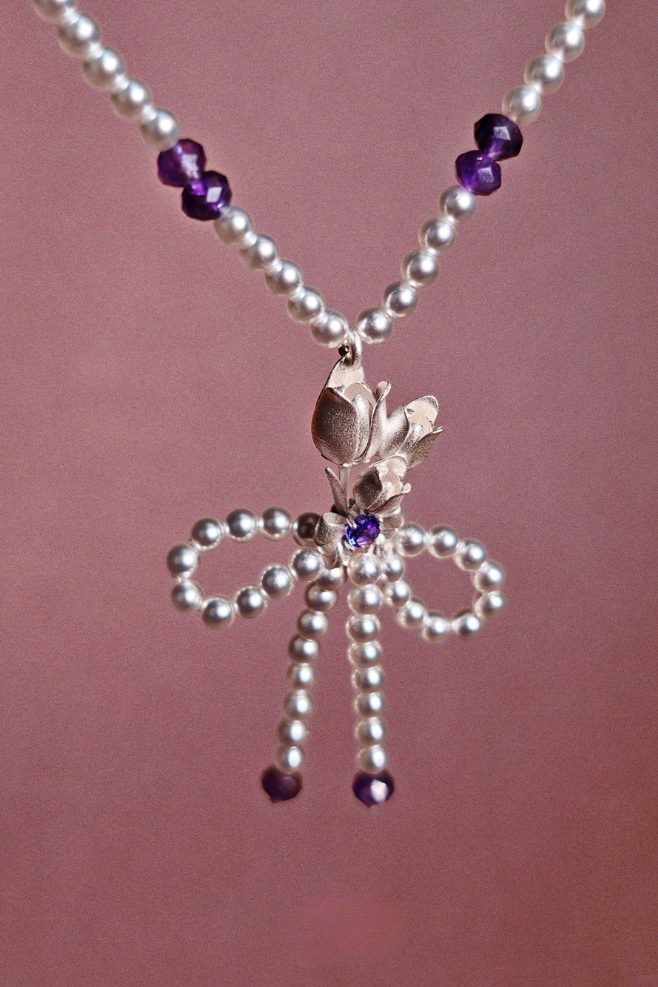 鬱金香吊墜珍珠項鍊 B4469