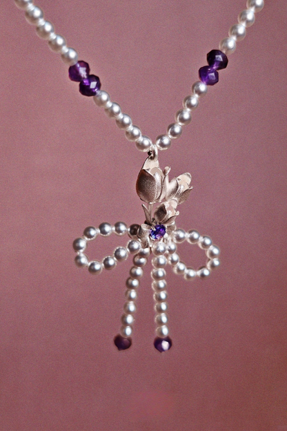 鬱金香吊墜珍珠項鍊 B4469