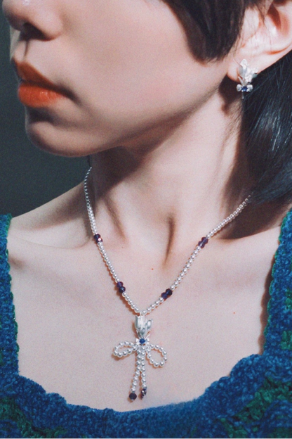 鬱金香吊墜珍珠項鍊 B4469