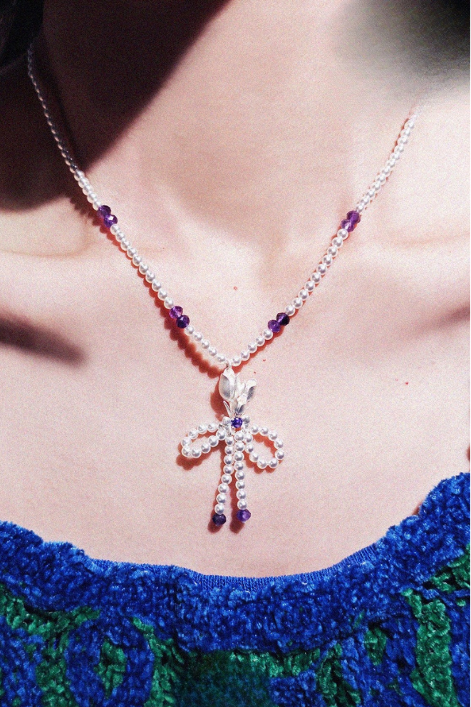 鬱金香吊墜珍珠項鍊 B4469