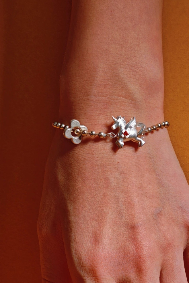 Unicorn Pony &amp; Flower Pearl Bracelet B4476