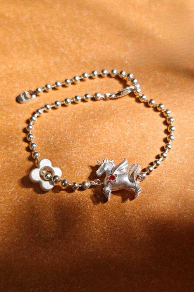 Unicorn Pony &amp; Flower Pearl Bracelet B4476