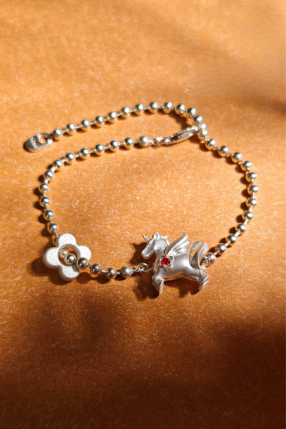 Unicorn Pony &amp; Flower Pearl Bracelet B4476