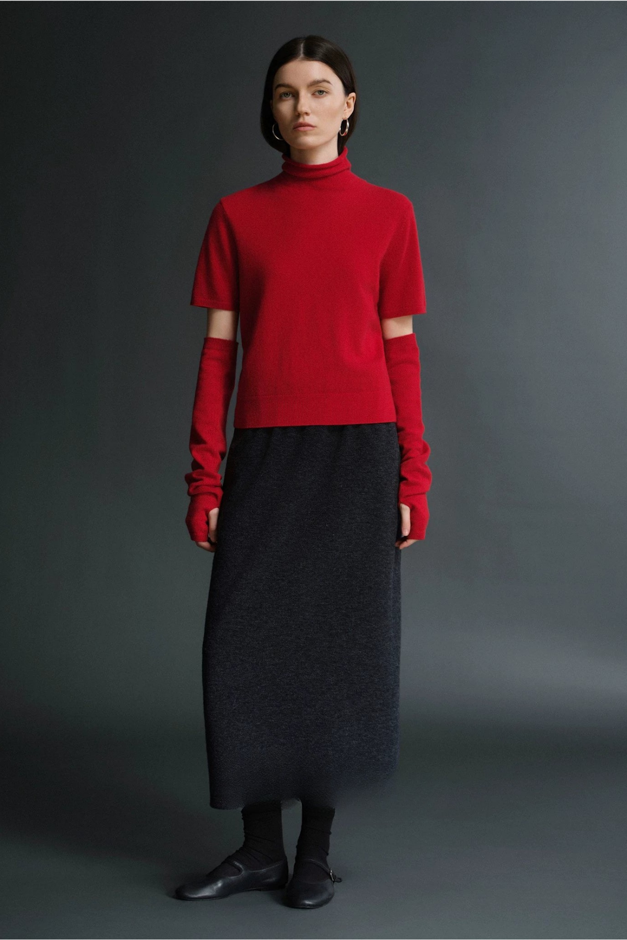 羊絨羊毛高領短袖毛衣，附袖套 B4482