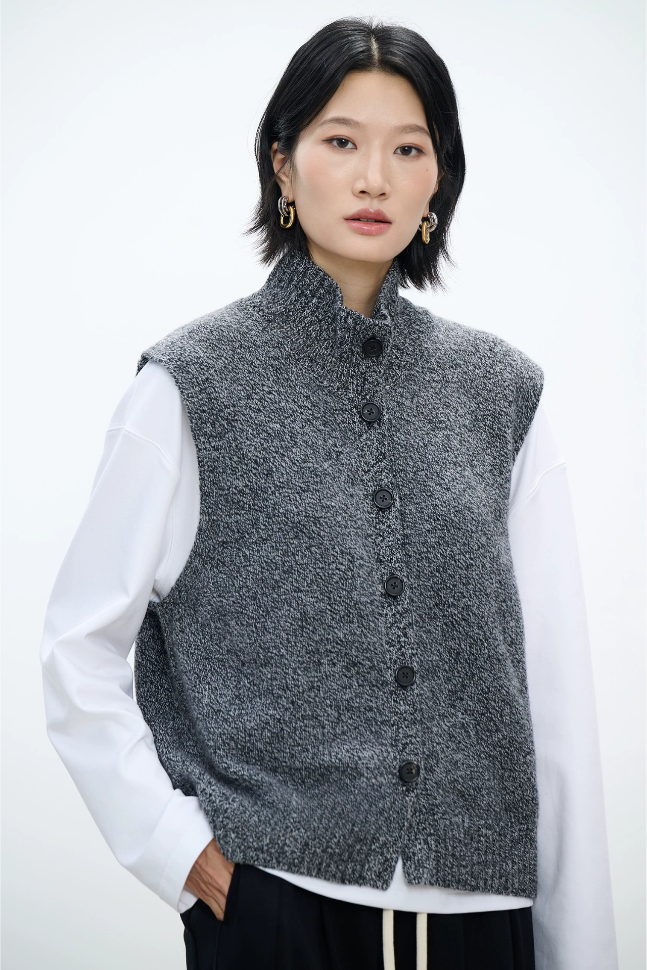 美利奴羊毛立領背心 B4484