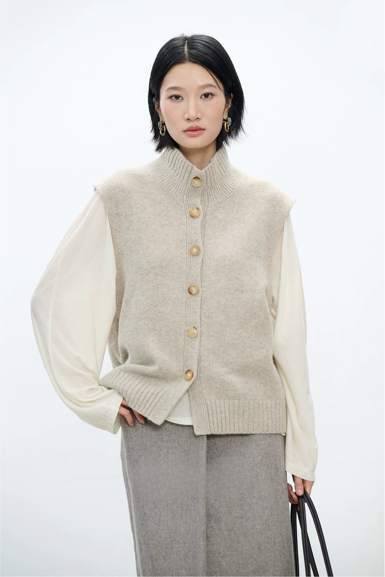 美利奴羊毛立領背心 B4484