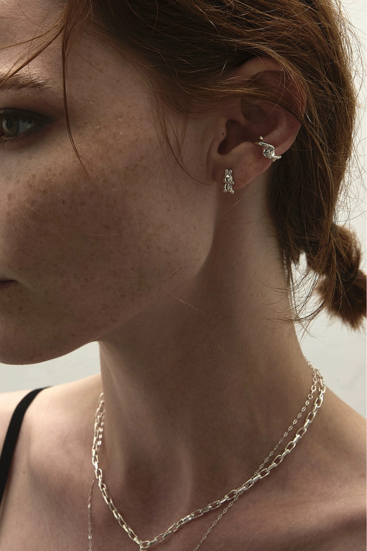 S925 不對稱兔子耳耳環和耳夾 B4497