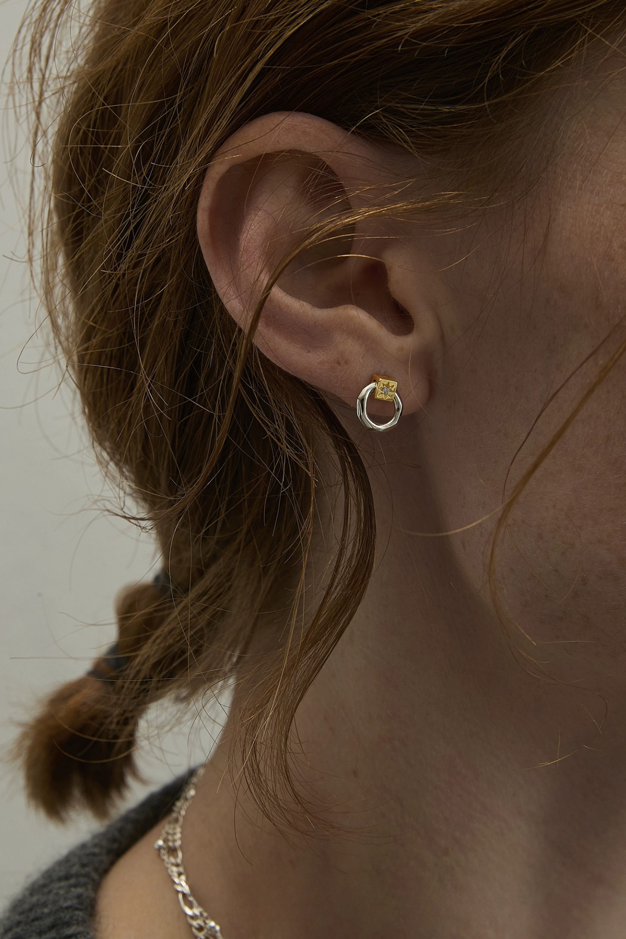 S925甜甜圈造型耳環和網狀耳夾 B4501