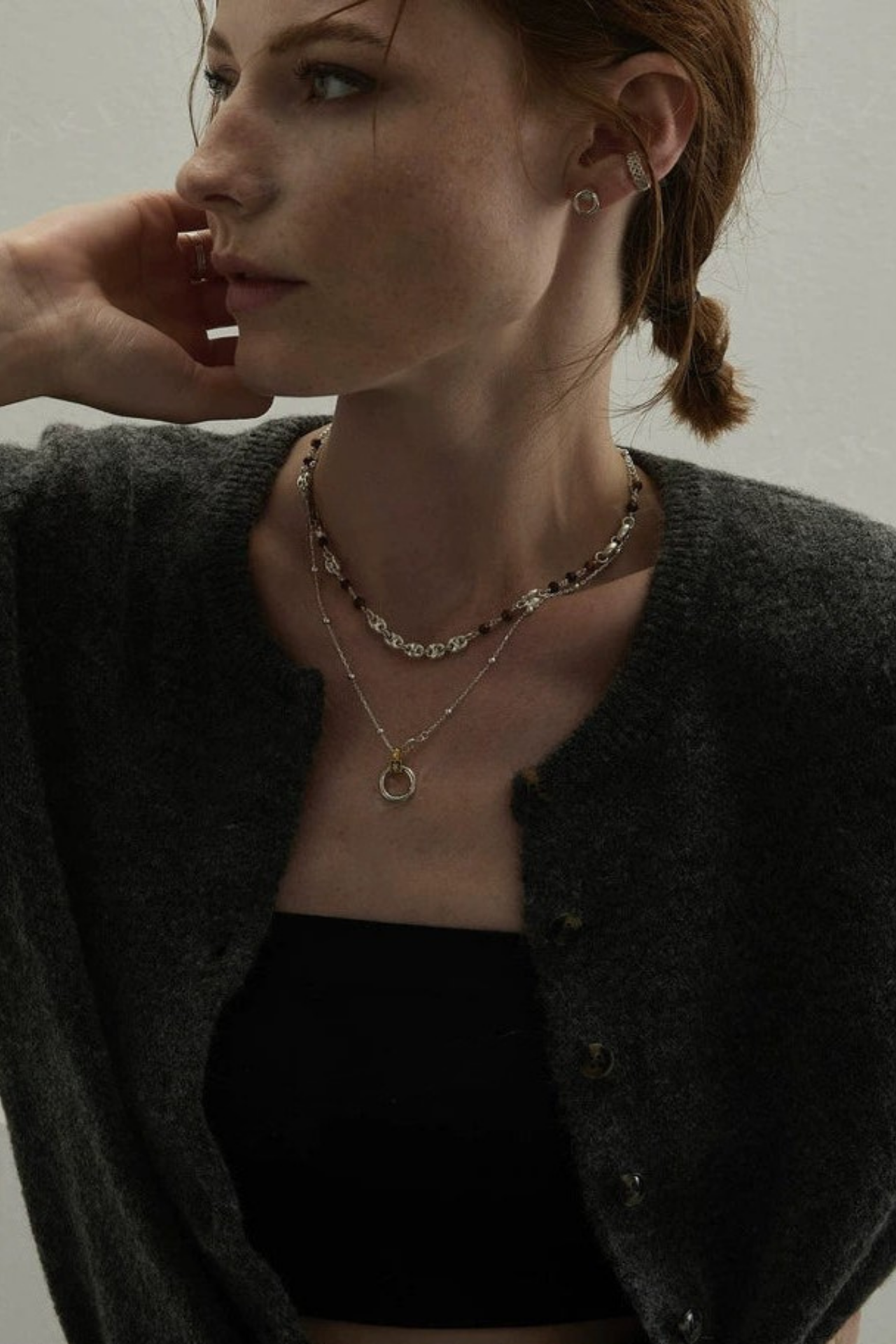 S925甜甜圈造型耳環和網狀耳夾 B4501