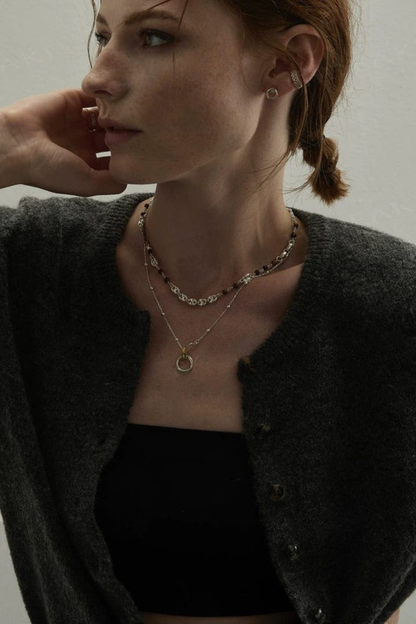 S925甜甜圈造型耳環和網狀耳夾 B4501