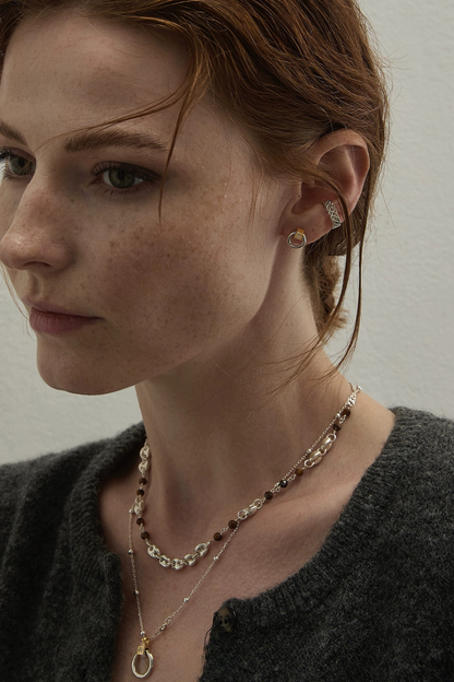 S925甜甜圈造型耳環和網狀耳夾 B4501