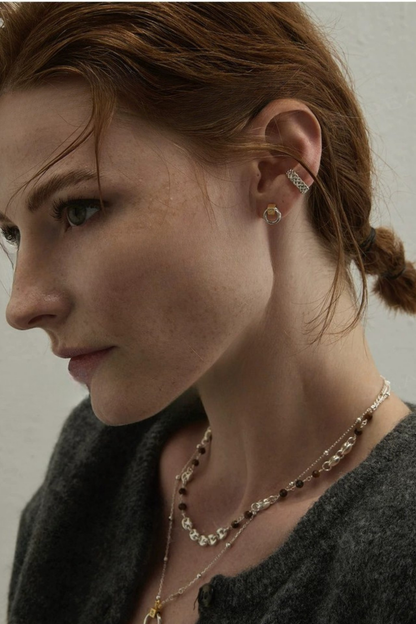 S925甜甜圈造型耳環和網狀耳夾 B4501