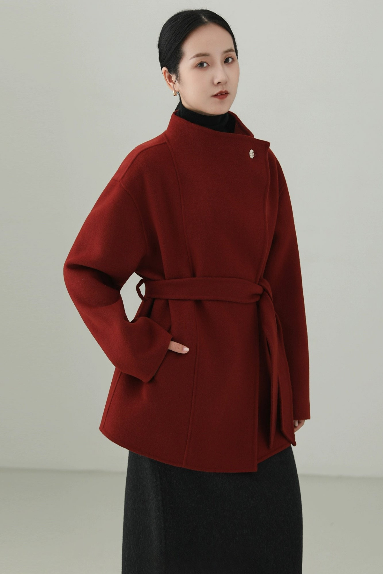 100% ウールダブルフェイスシングルボタンコート　B4527