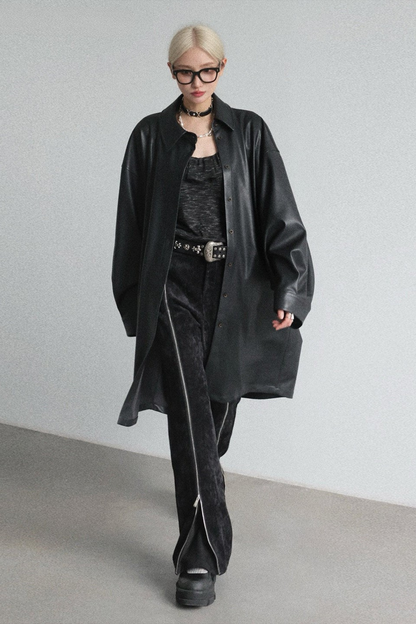 PU Triangle Sleeve Trench Coat B4646