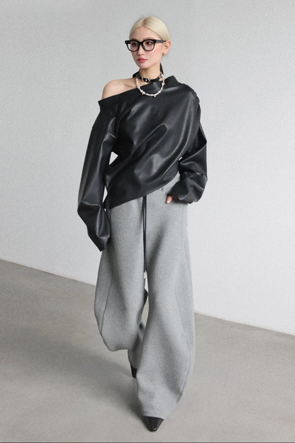 PU asymmetrical diagonal collar cover-up top B4647