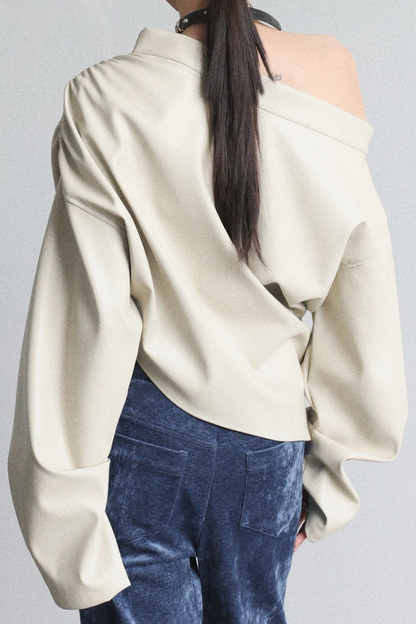 PU asymmetrical diagonal collar cover-up top B4647