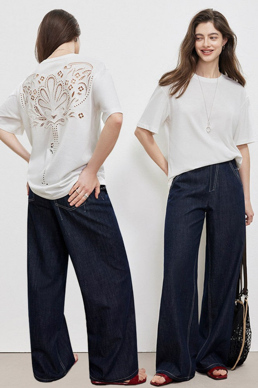 ピュアコットン刺繍カットワークTシャツ B4814