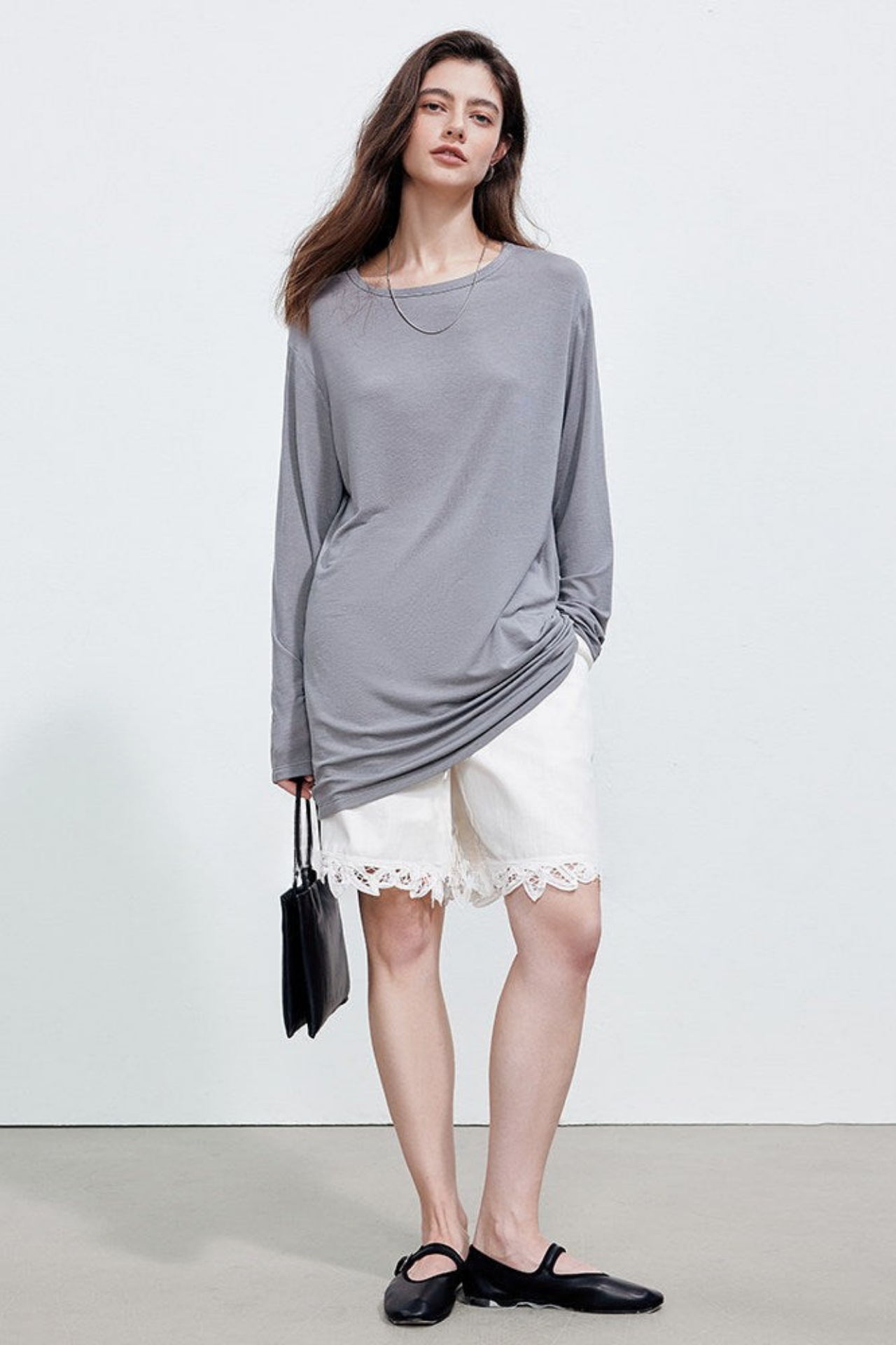 Lyocell Blend Drop Shoulder Long Sleeve T-Shirt B4898