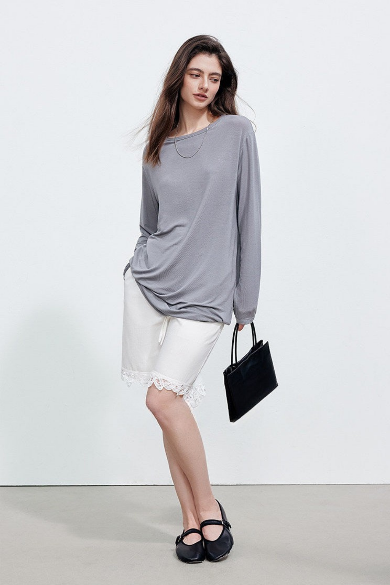 Lyocell Blend Drop Shoulder Long Sleeve T-Shirt B4898