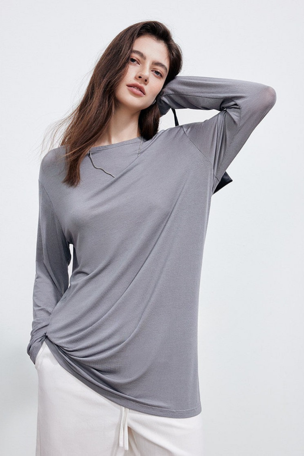 Lyocell Blend Drop Shoulder Long Sleeve T-Shirt B4898